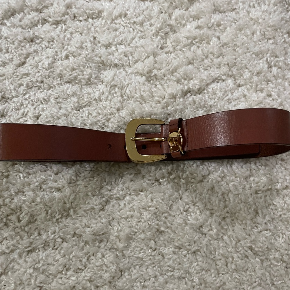 Michael Kors Brown Leather Belt with Gold Buckle